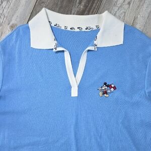 Disney | Vintage 90's Embroidered Race Flag Mickey Mouse Polo Top 100% Cotton